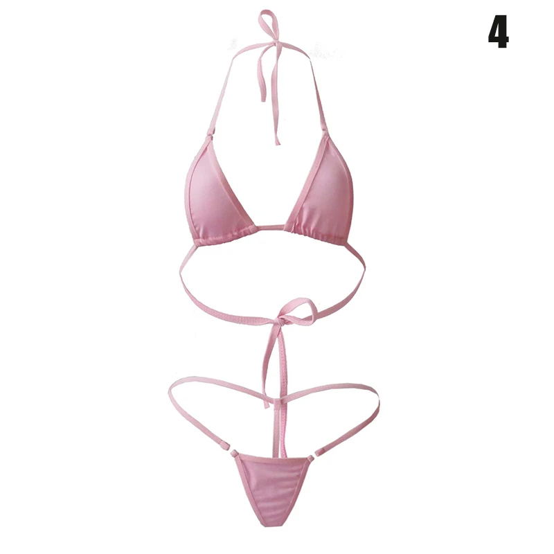 Женский мини купальник бикини набор бюстгальтер с завязками на шее микро стринги