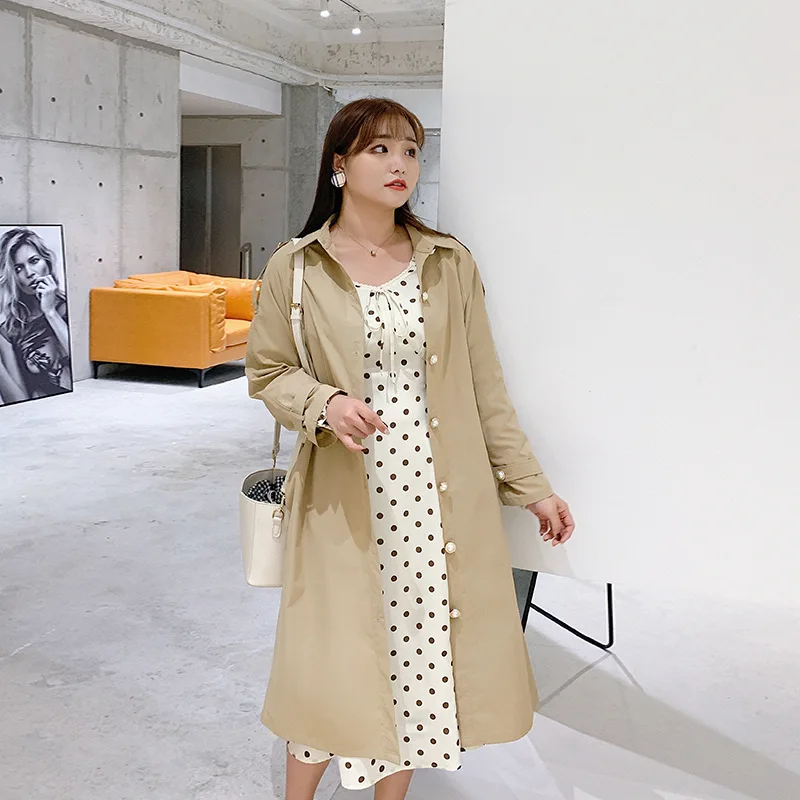 

2020 New Windbreaker Women's Mid-Long Lapel Single-Breasted Windbreaker Autumn Winter Large Size XL 4XL Wild Casual Jacket A819