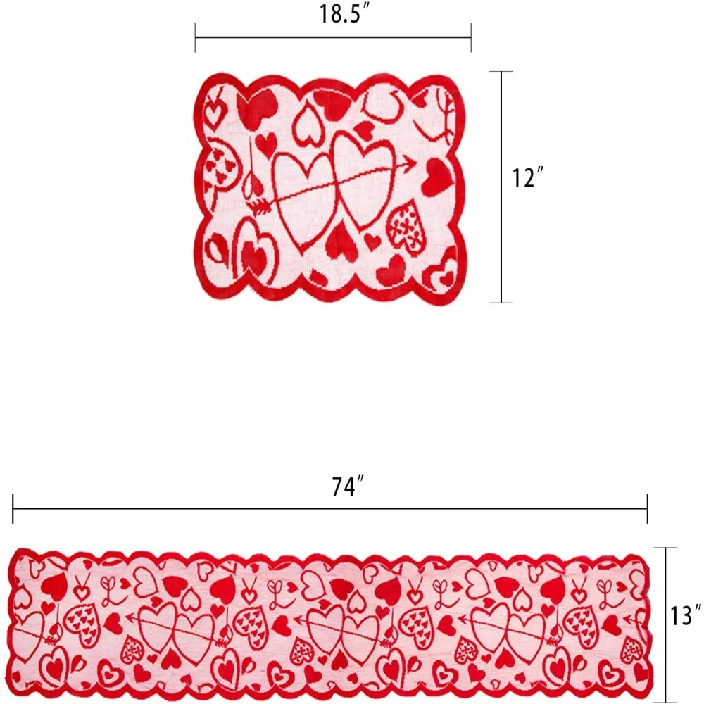 Red Heart-Shaped Valentine's Day Lace Fabric Tablecloth Wedding Party Dining Table Romantic Decoration mat Kitchen Placemat | Дом и сад