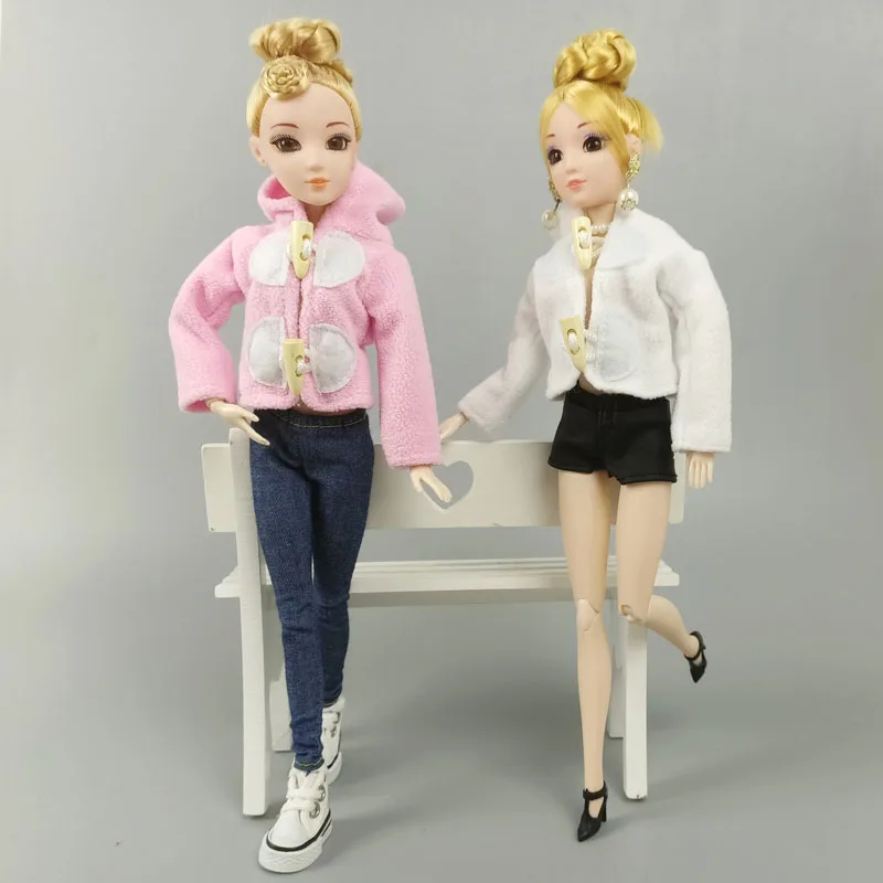 2pcs/lot Winter Warm Casual Wear White Pink Top Coat Hoodies for Barbie Doll Outfits Clothing 1/6 BJD Accessories Kids | Игрушки и хобби