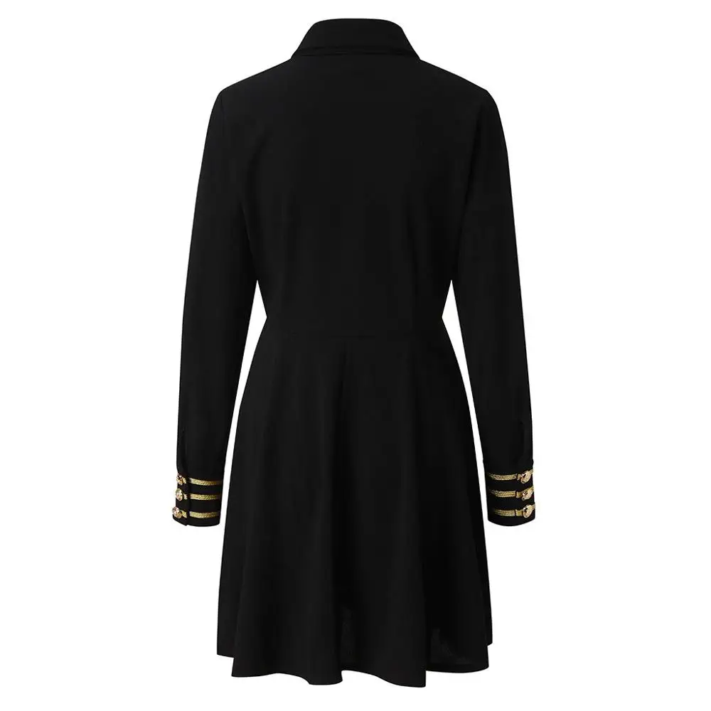 Черное тонкое мини платье для женщин с отложным воротником и длинным рукавом