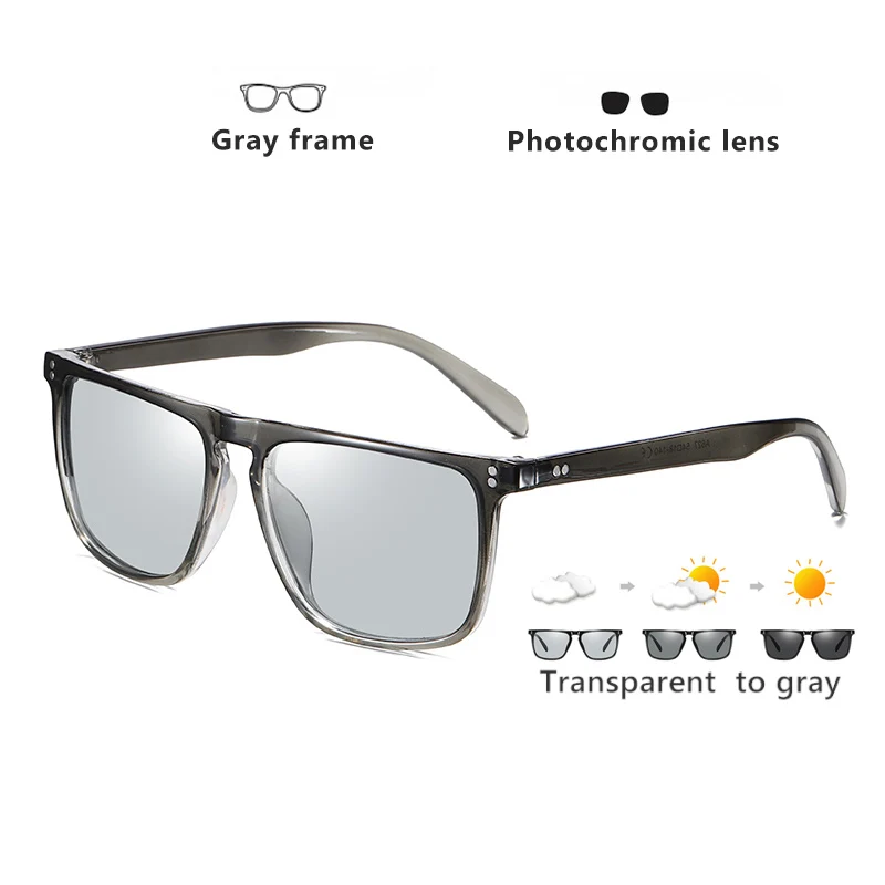 Brand Designer Rivet Square Photochromic Polarized Sunglasses Tony Stark Men Unisex Retro Sun Glasses Women gafas de sol hombre - Цвет линз: Gray-Gray