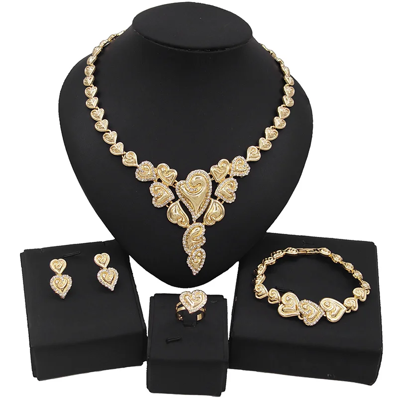 

Yulaili Women Jewelry Sets New Design Heart Shape Crystal Necklace Earrings Bracelet Ring Nigerian Bridal Wedding Jewellery