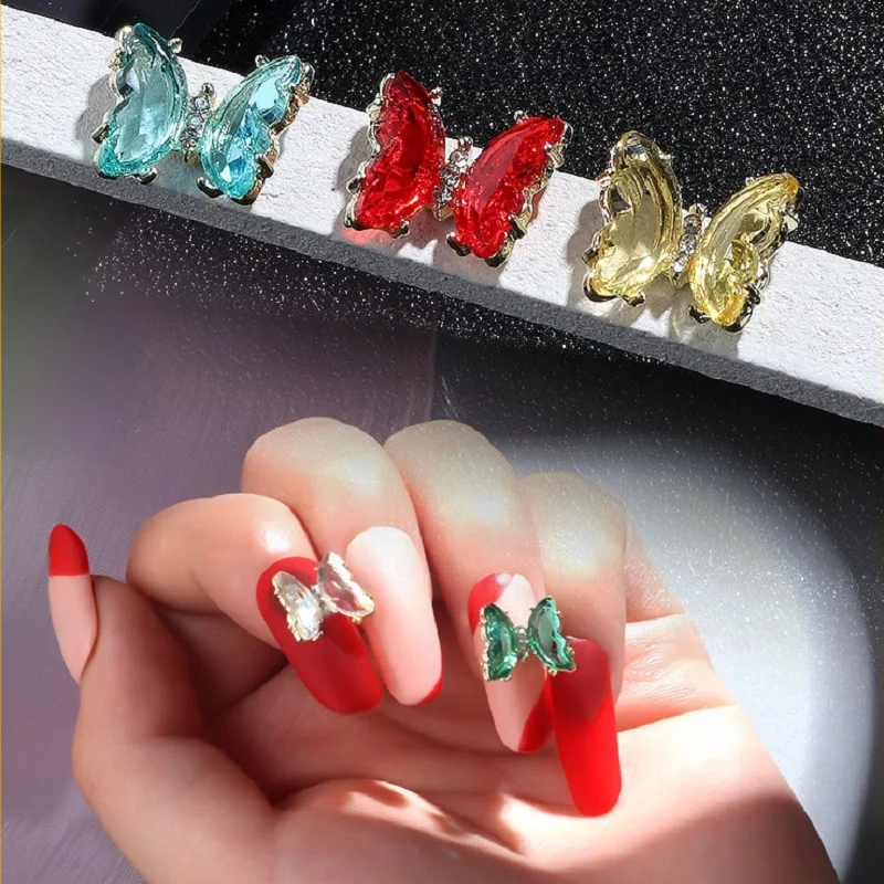 

10Pcs Butterflies For Nails Animal Jewelry Decoration Metal For Manicure Rhinestones For Nails Glass Stone DIY Japanese Nail Art