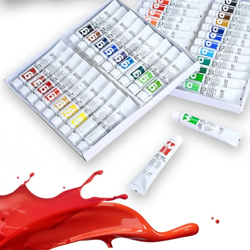 12/24 Цвета профессиональная акриловая Краски s набор кистей 12 мл трубы художник