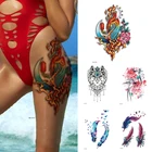 1 лист водостойких временных татуировок, животные Феникс перышки Пион цветок, боди-арт татуировки рукав женщины мужчины поддельные татуировки