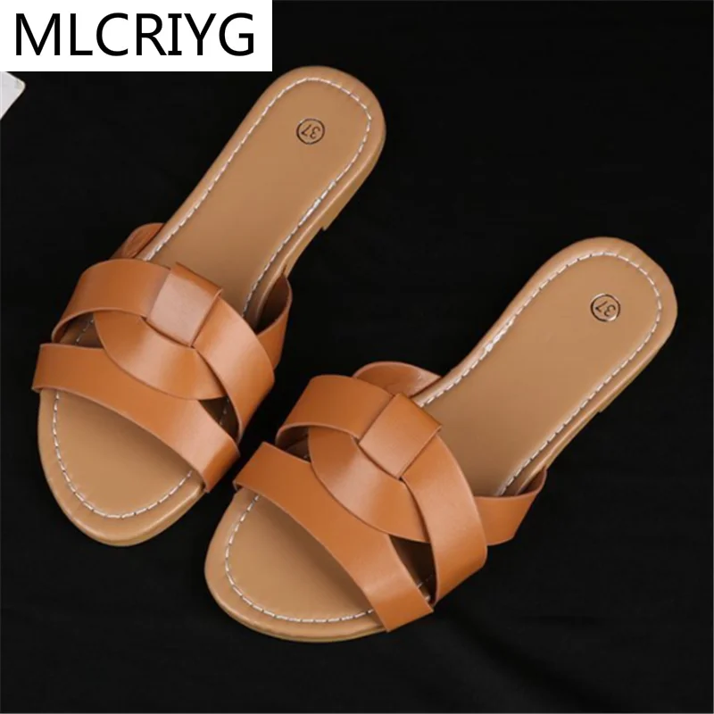 

2021 New Summer Women Sandals Fashion Pu Leather Set Foot Casual Flat Sandals Outdoor Beach Open Toe Women Slipper Zapatos Mujer