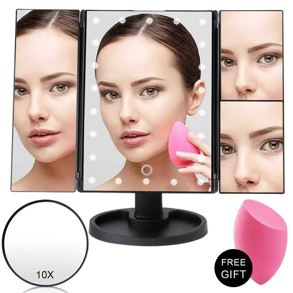 Карманное зеркало с сенсорным экраном и 22 светодиодами 1X/2X/3X/10X увеличительным