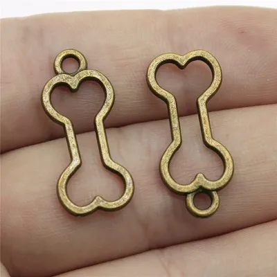 

20PCS/lot Hollow Dog Bone Charms 25x11mm Antique Bronze Silver Color Pendants Making DIY Handmade Tibetan Jewelry