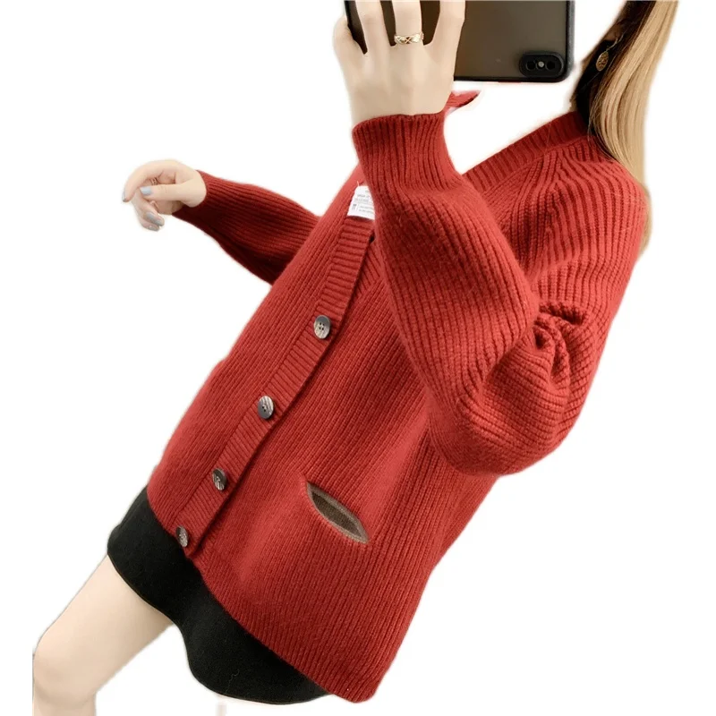 

Room 173913, Row 6, No.1 Middle] new solid color V-neck label pocket knitted cardigan [1303] 56