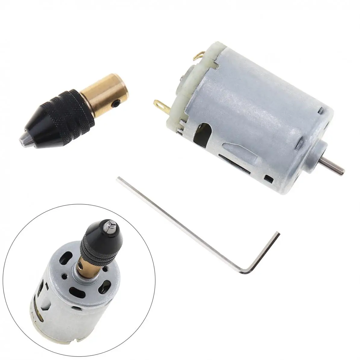 

DC 12-24V Mini 385 Motor Hand Drill 16000RPM Multifunction Three-jaw Chuck and Wrench for PCB Wood Plastic Cardboard Hole Saw