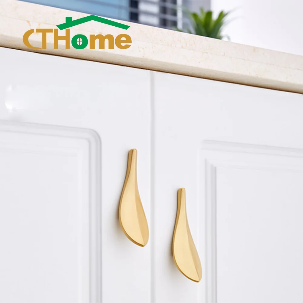 Латунная цветная матовая черная жемчужная серая золотая ручка в форме листа CTHome