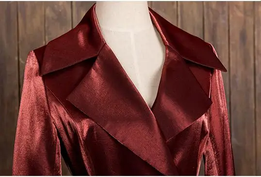 

Fall Spring Vintage Womens Elegant Wine Red High Waisted Long Trench Coat , Autumn Woman 5xl Windbreaker Coats for Woman
