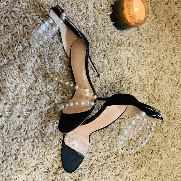 

Female Sandal Fashion Womens Shoes 2021 Open Toe High Heels Girls Luxury Low Peep Party Sexy High-heeled Comfort Plastic Pearl