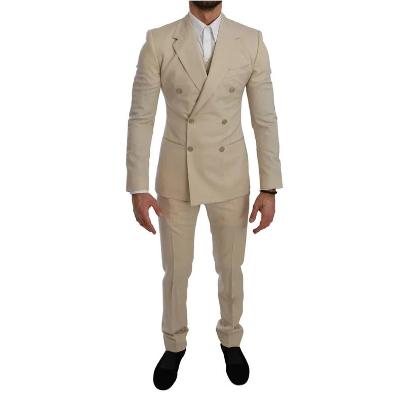 

Latest Design Khaki Notch Lapel Double Breasted Suit Set For Groom Wedding Tuxedo Custom Made Best Man Formal Slim Fit Wear