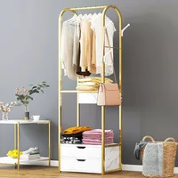 Bedroom furniture standing coat rack 2 drawers clothes storage floor hanger golden frame marble texture   drawer wardrobe
