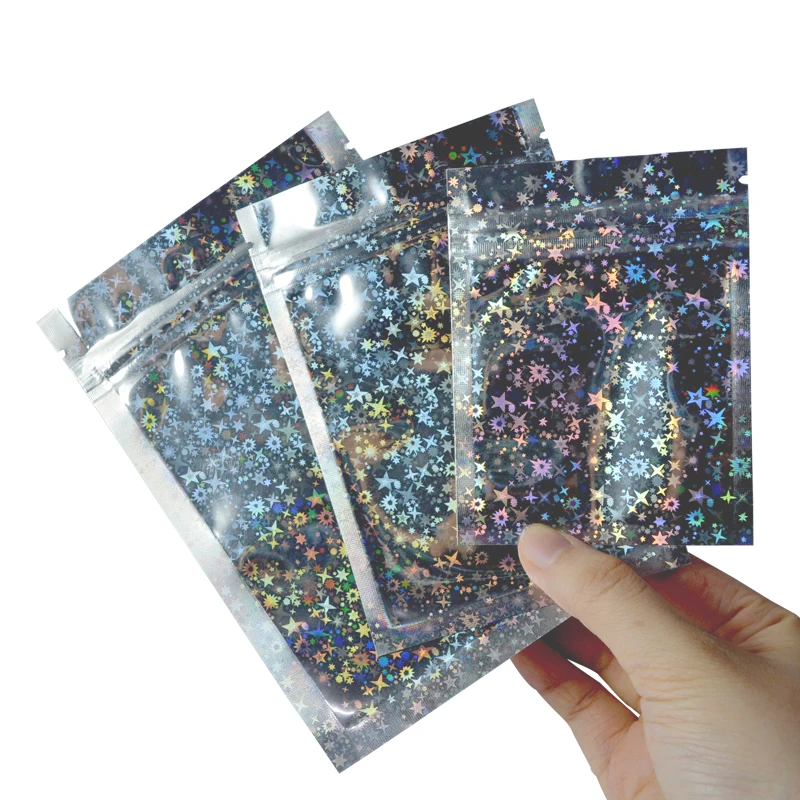 

300pcs/lot New Star Laser Mylar Aluminum Foil Bags Zip Lock Package Bag,for gift Candy Snack Packing Bags,Food Storge Bag