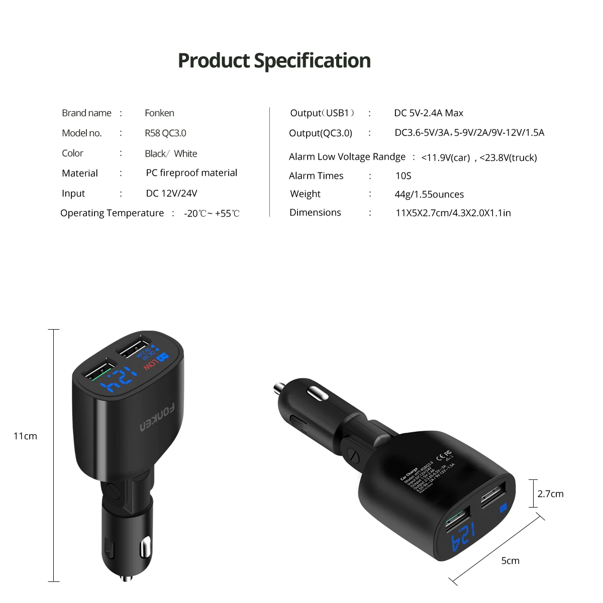 FONKEN 30W Двойной зарядное устройство usb быстрое QC 3 0 Автомобильное портативный