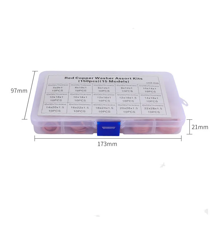Комплект медных шайб с гайкой и болтом комплект уплотнений плоским кольцом