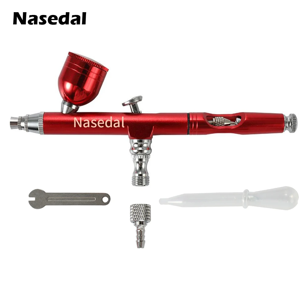 Only Red airbrush Nasedal 0,3 мм Аэрограф компрессор комплект двойного действия воздушная щетка для украшения торта Spary краски пистолет дизайн ногтей краски макияж татуировки Спрей Инструмент - Цвет: Only Red airbrush