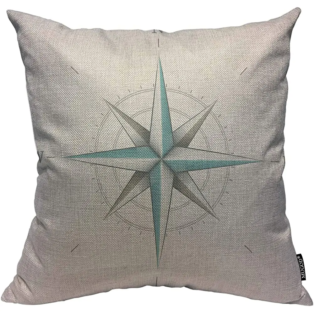 

Mugod Compass Decoration Throw Pillow Cushion Covers Star Compass White Antique Wind Rose Symbol Print Funny Pillows