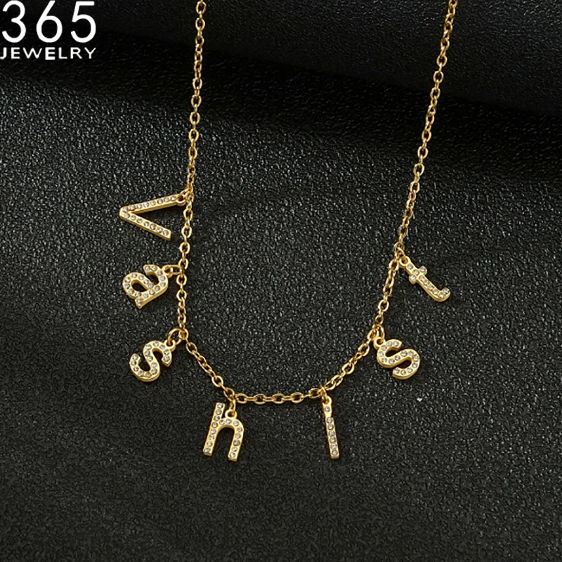 

Custom Name Personality Necklace Bright Diamond Collier Namplate Necklaces Stainless Steel Personalized Jewelry Collares