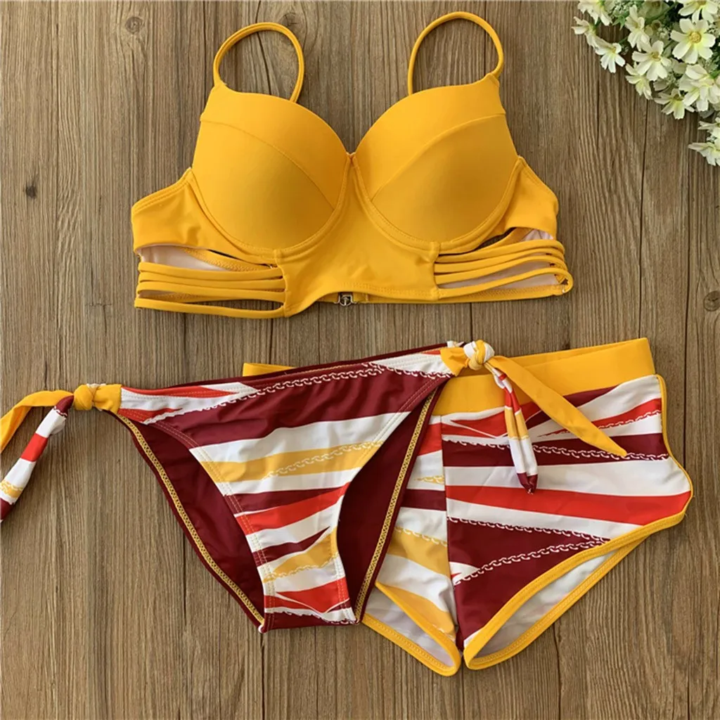 2020 Женский комплект бикини купальник из трех предметов бюстгальтер с