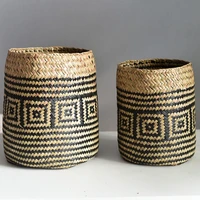 woven basket storage basket handmade straw storage basket creative pastoral japanese dry barley flower basket