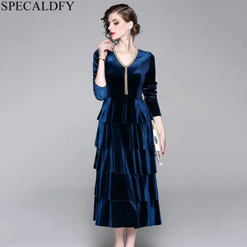 Зимнее платье для женщин с длинными рукавами в винтажном стиле Элегантный черный