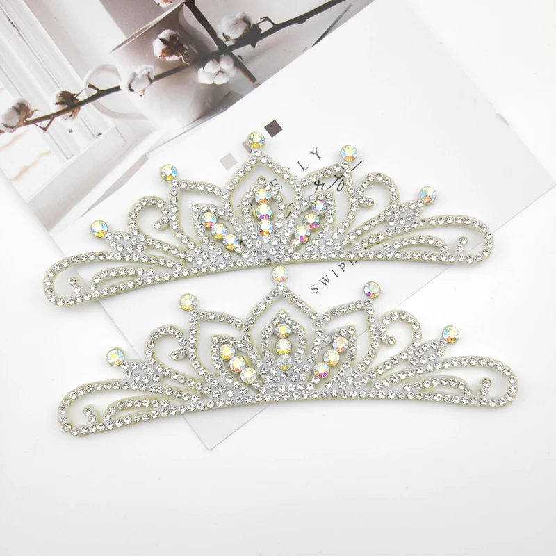 13*4CM Prinzessin Strass Weiß Crown Applique Für Handwerk Hochzeit Kleidung Decor Patch DIY Headwear Haar Clip Zubehör – Detail 3
