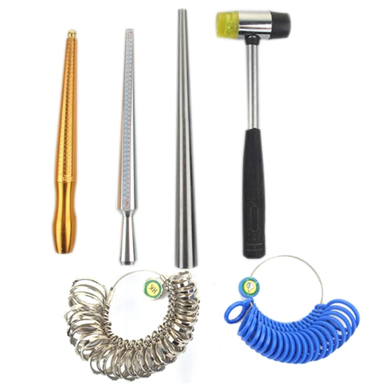 

GTBL Jewelry Tools 6Pcs/Set Ring Enlarger Stick Mandrel Handle Hammers Ring Sizer Finger Measuring Stick