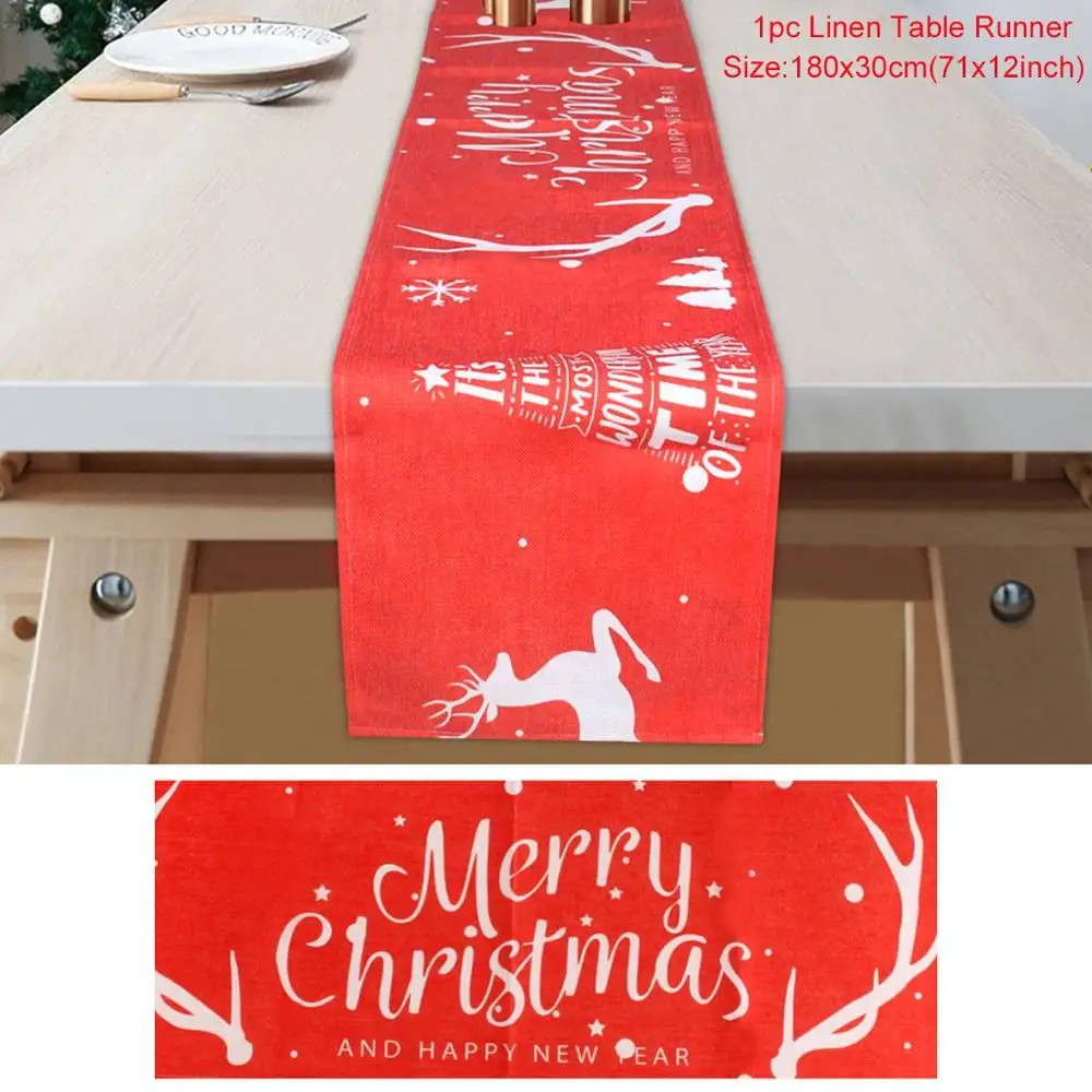 Natale Navidad, красное льняное рождественское настольное украшение для дома, Рождественское украшение, новогодний декор - Цвет: Table Flag style 4