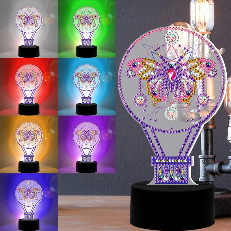 Светодиодная алмазная живопись для детей наклейка на настольную лампу вышивка 5D