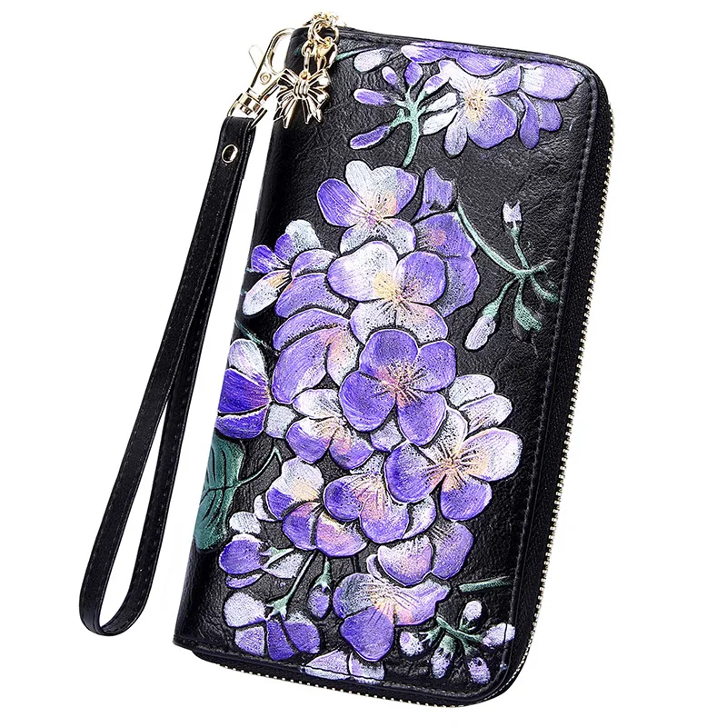 Женский кошелек из натуральной кожи большой емкости с карманами на молнии