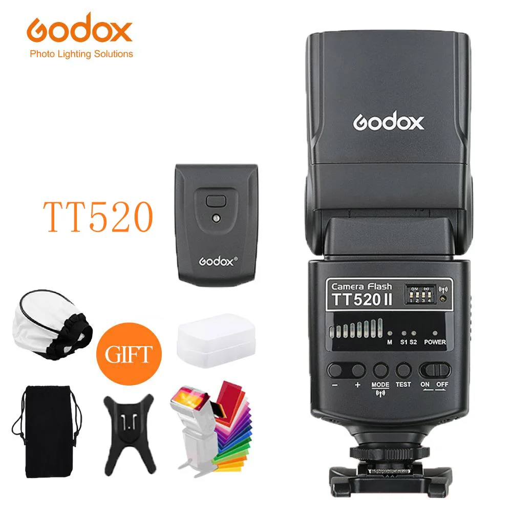 

Вспышка Godox TT520 II TT520II со встроенным беспроводным сигналом 433 МГц и триггером для цифровых зеркальных камер Canon, Nikon, Pentax, Olympus