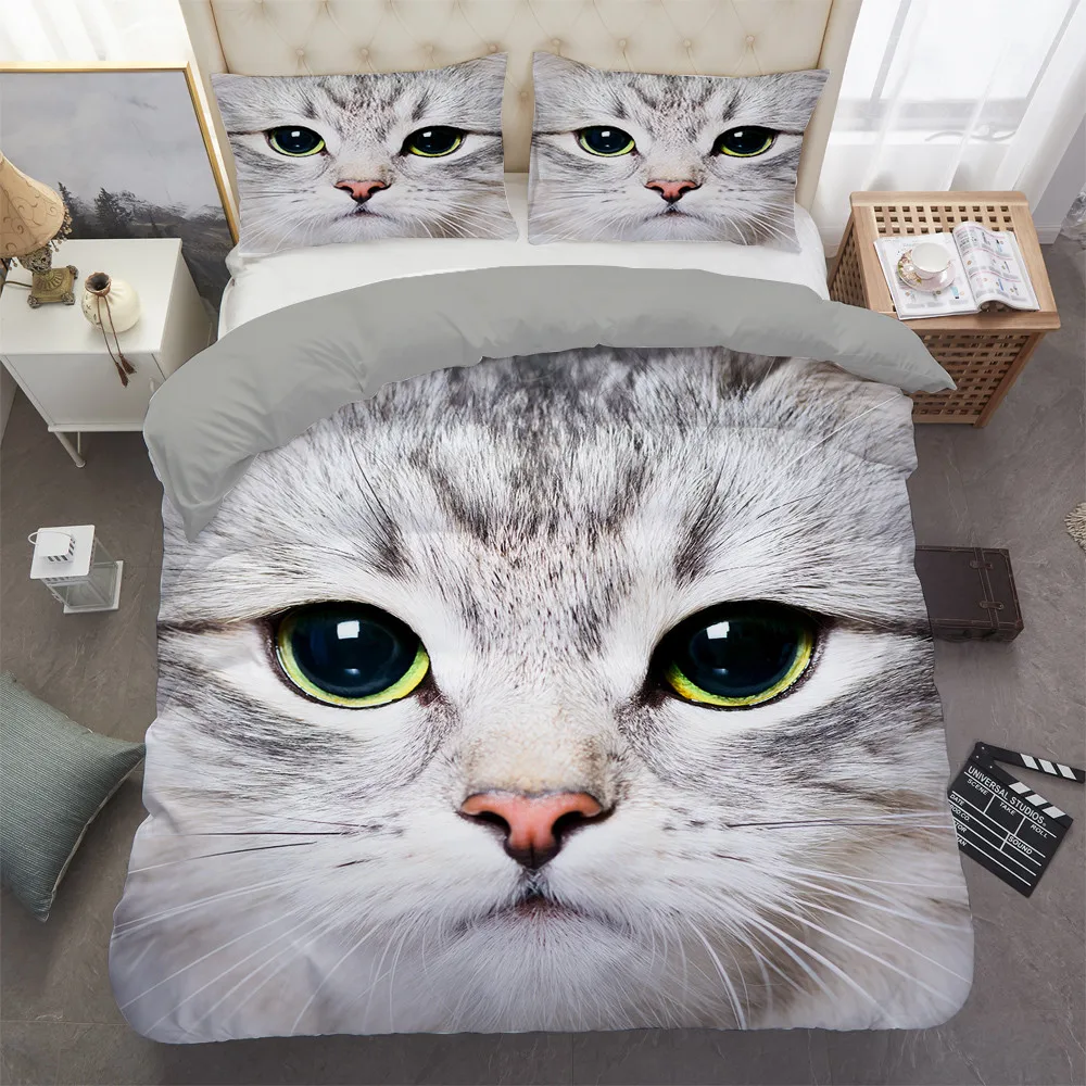 

3D Cat Bedding Set Animal Duvet Cover Set Comforter 2/3pcs Bedding Sets King Size Single Full Double Bed Cover Set
