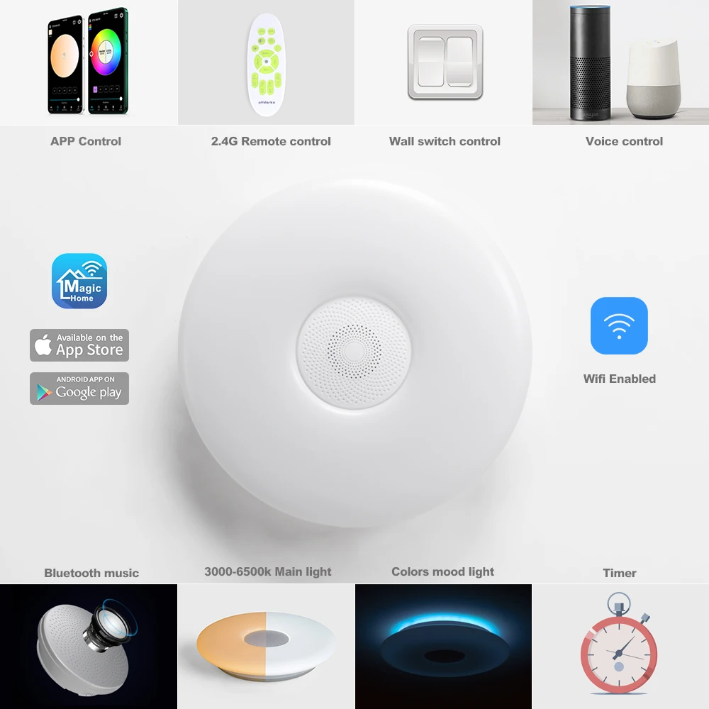 OFFDARKS Smart Ceiling Light WIFI Voice Control Bluetooth Speaker APP Remote Bedroom Kitchen Music lamp | Лампы и освещение