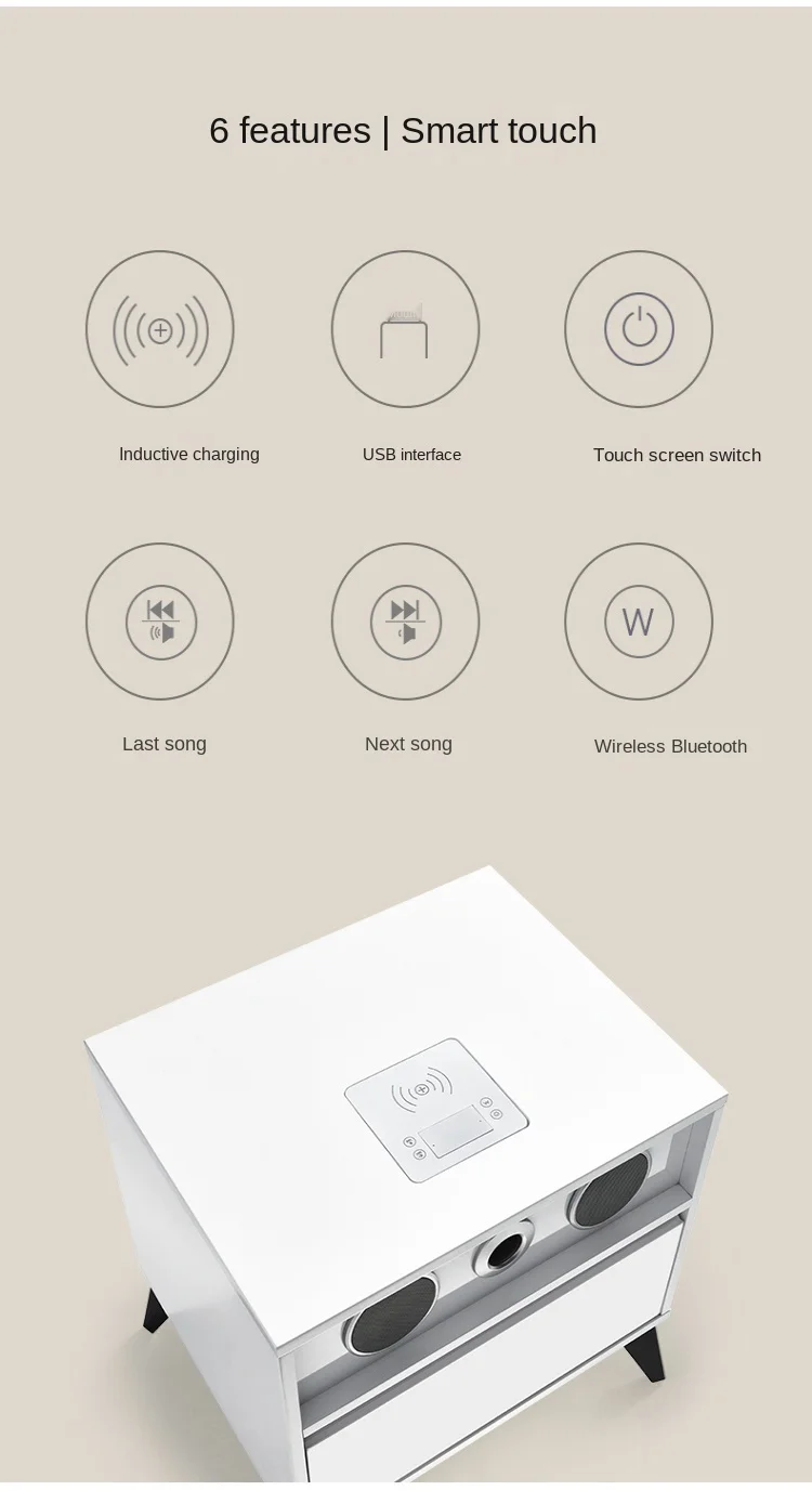 

zq Modern Minimalist Bedside Table Multifunctional Wireless Charging Bluetooth Smart Solid Wood Bedside Cabinet