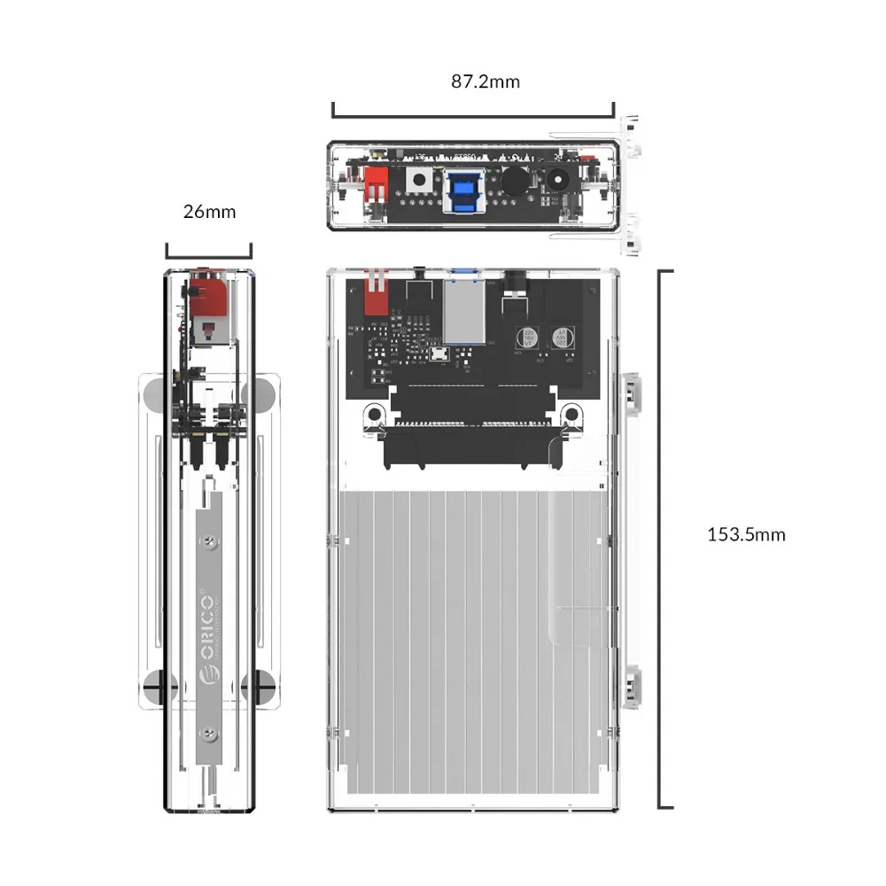 ORICO 2 Bay 2,5 ''чехол для HDD с Raid SATA на USB 3,0 прозрачный корпус для жесткого диска поддержка UASP для 7-9,5 мм HDD SSD 6 ТБ
