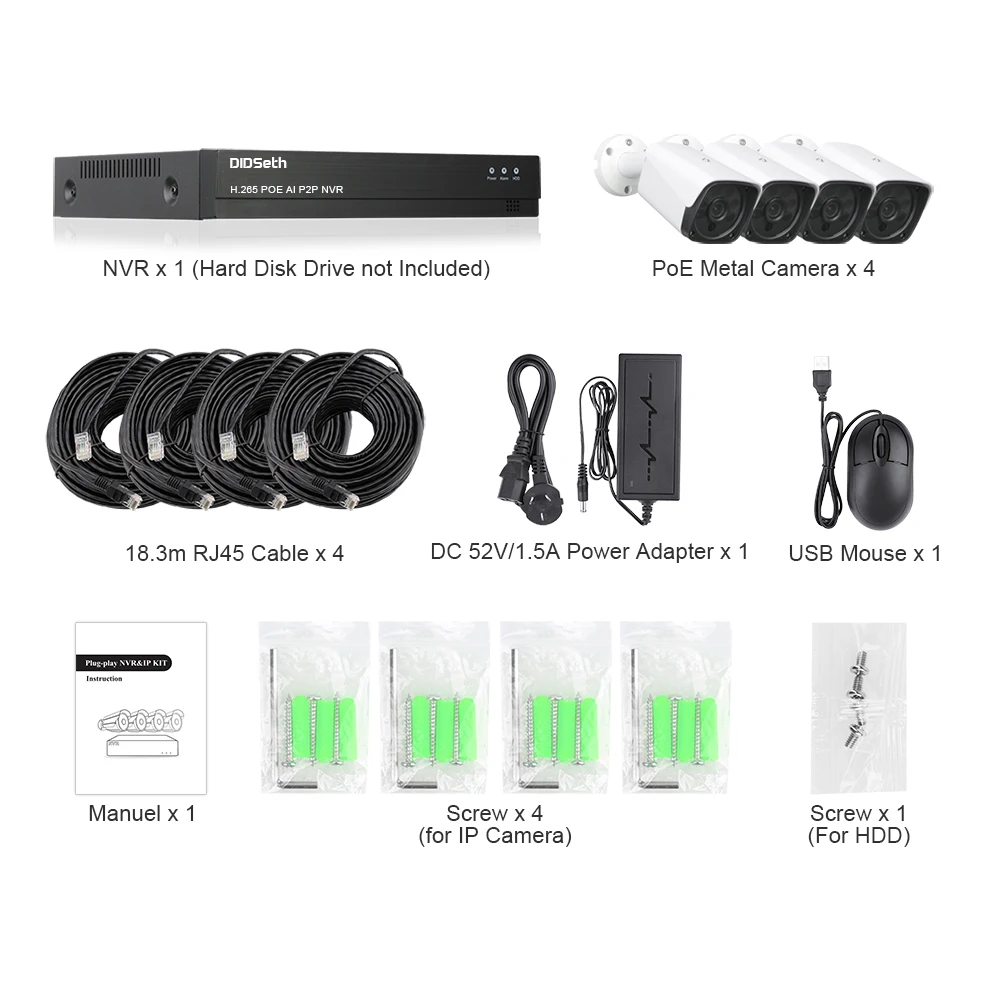 DIDSeth 4CH HD 1080P POE CCTV видео NVR система 4 шт. 2MP POE ip-камера для улицы, водонепроницаемая Домашняя безопасность, комплекты видеонаблюдения