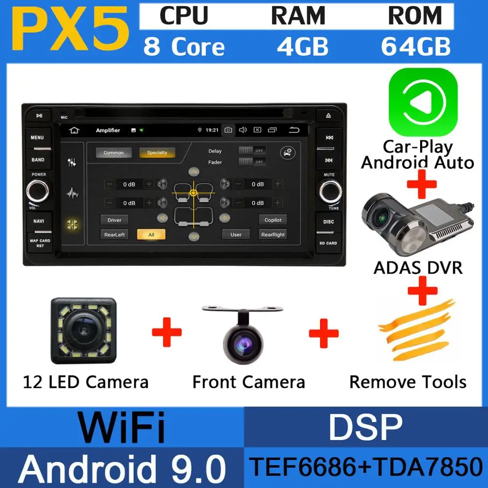 5 USB порт PX6/Восьмиядерный Android 9,0 автомобильный DVD для Toyota Kluger Allion Celica Yaris 2009 Alphard Land Cruiser 100 4500 Автомагнитола - Цвет: PX5-Adas-Carplay