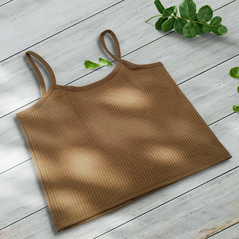 Кроп-Топ женский из 95% хлопка пикантная однотонная майка на бретелях без рукавов