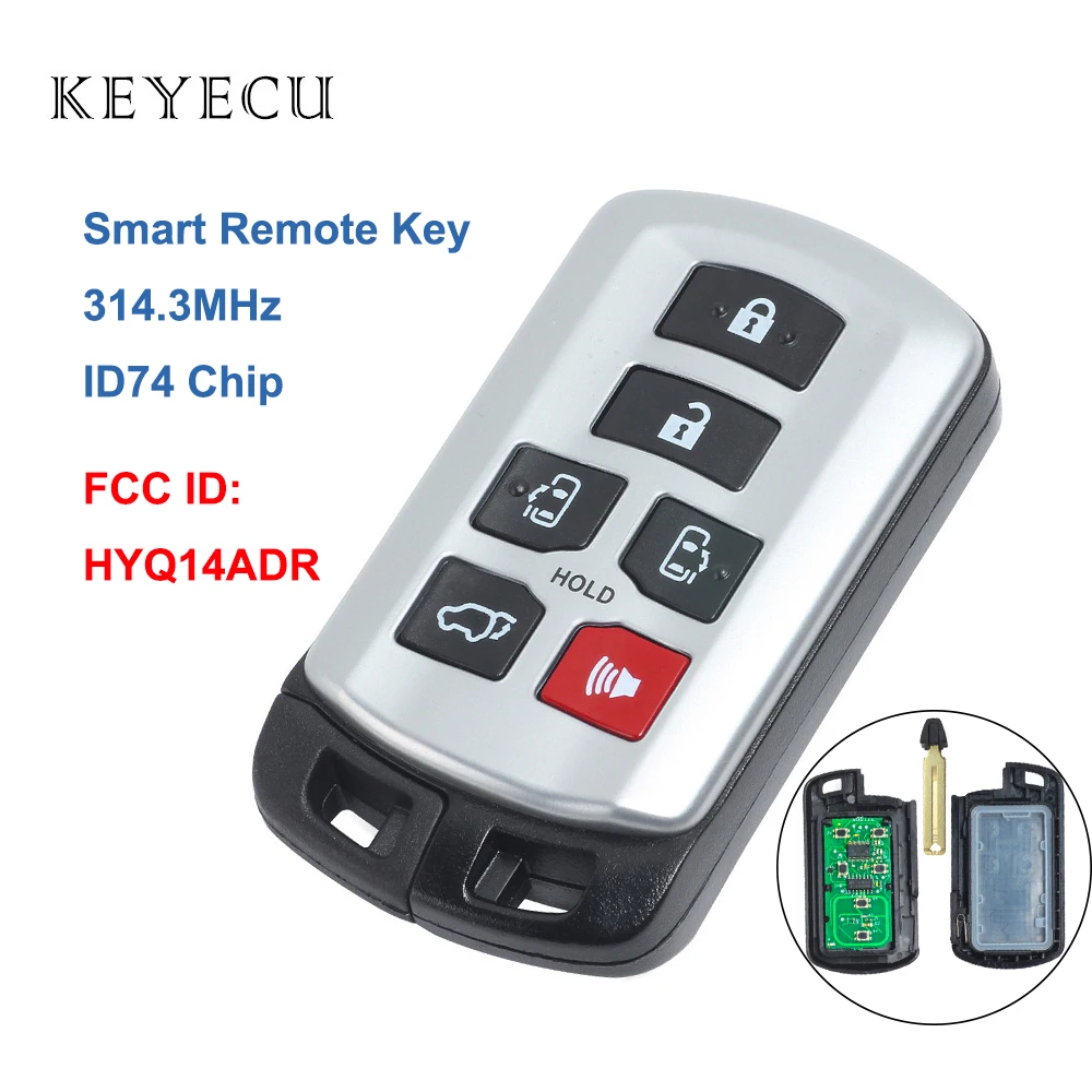 Keyecu дистанционный смарт ключ брелок 6 Кнопка 314 3 МГц ID74 чип без ключа для Toyota Sienna