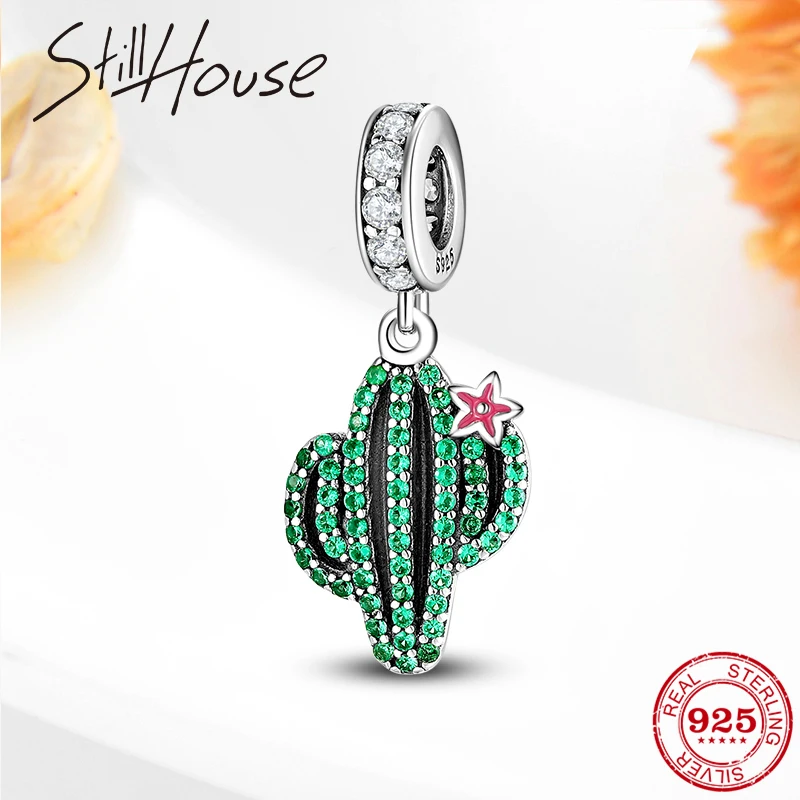 Новые 925 стерлингового серебра зеленый CZ Кактус Кулон бусы Изготовление