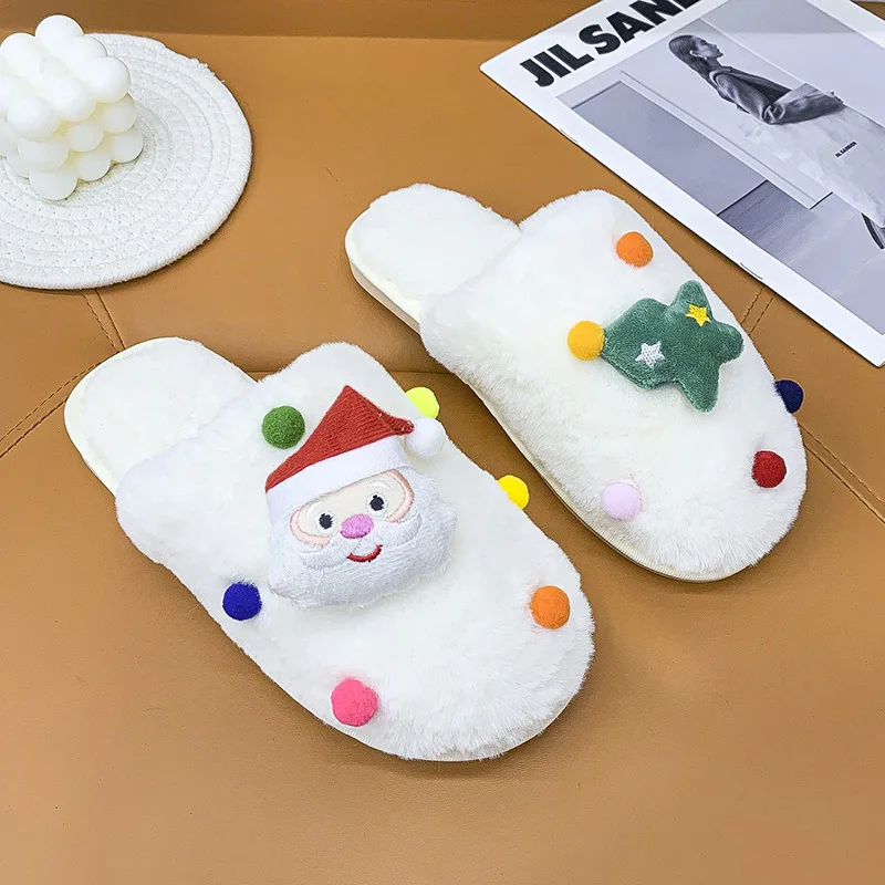 

Winter New Christmas Series Ladies Plush Slippers Soft Bottom Warm Home Slippers Flat Heel Indoor Shoes Women Cotton Slippers