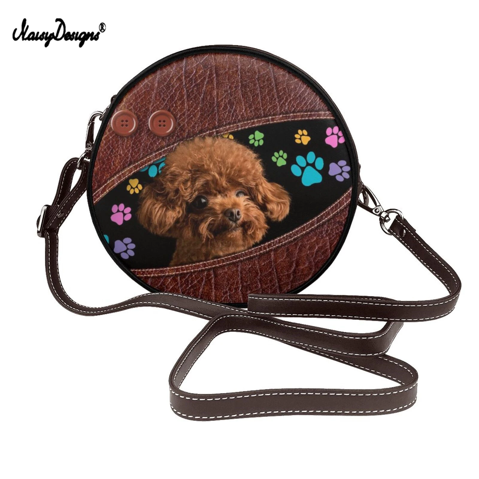 

Модная женская кожаная круглая сумка с 3D принтом Тедди, женская сумка через плечо