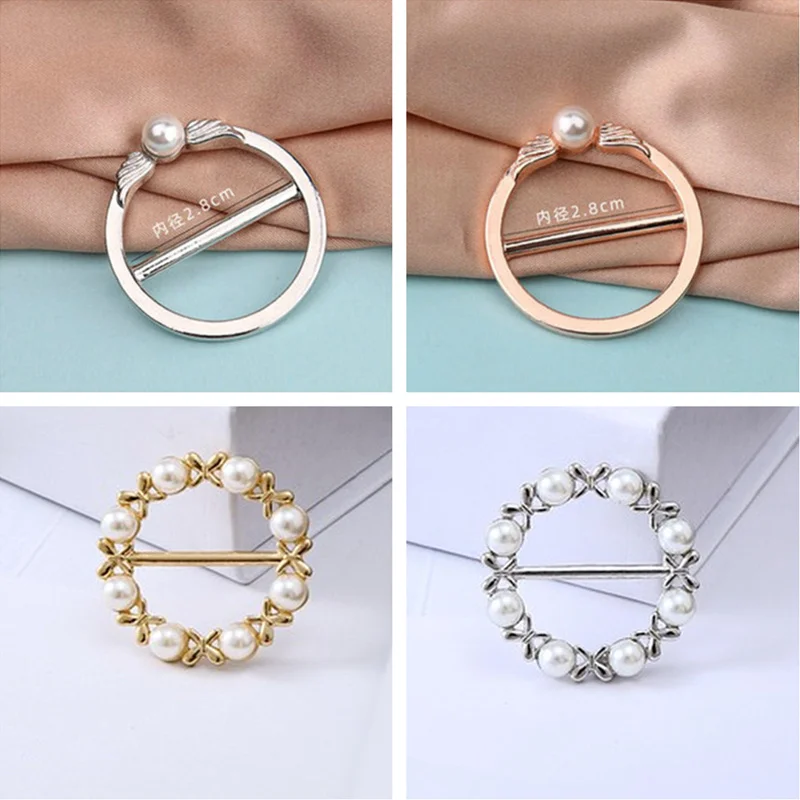 Круглая брошь с жемчугом женская элегантная в форме стразы для одежды шаль шарфа