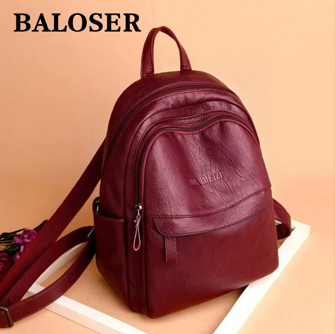 BALOSER Women PU Leather Backpacks Leisure Outdoor Multifunction High Capacity Handbag Bags