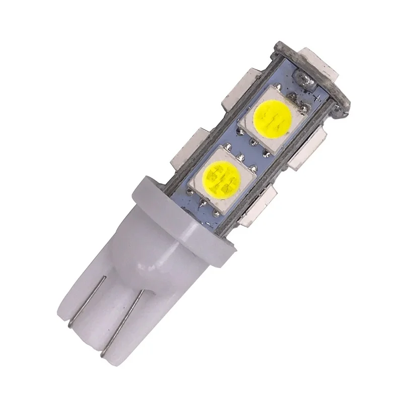 Фото Yiastar 100x светодиодный T10 W5W светодиодный ные лампы 9SMD 5050 W5W T10 светодиодный белые автомобильные клиновые габаритные огни W5W 194 168 светодиодный лампы для салона №5