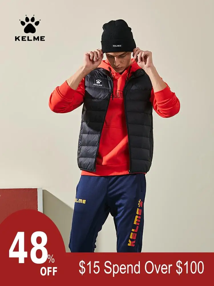 KELME Мужская бархатная спортивная куртка, пальто без рукавов, хлопковый тренировочный жилет для футбола, теплая куртка, ветронепроницаемый легкий жилет 3891414